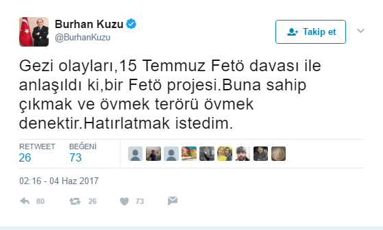 AKP'li Burhan Kuzu: Gezi'ye Sahip Çıkmak Terörü Övmek Demektir