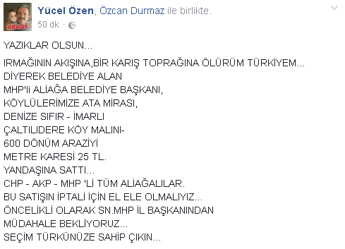 CHP'li Özen'den Köy Mallarını Satan Aliağa Belediyesine Tepki