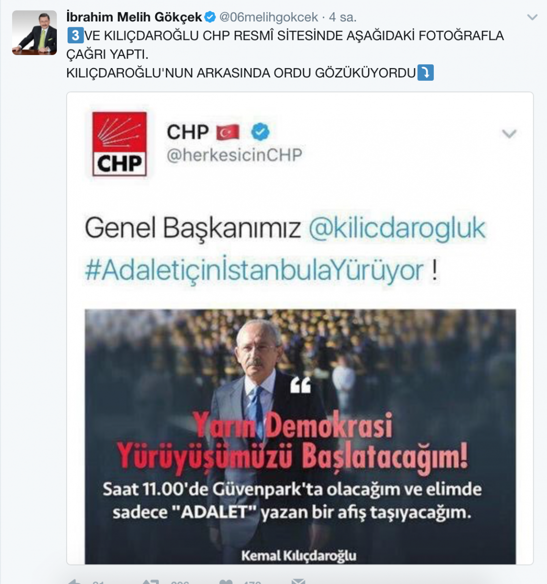 Melih Gökçek: Yürüyüşe Katılanlar Darbe Teşebbüsünden Yargılanır