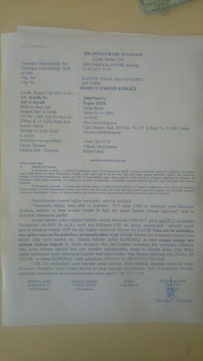 CHP İlçe Başkan Yardımcısı Partili Gazeteciyi Darp Etti