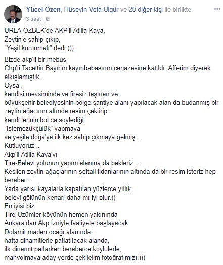 CHP'li Özen: AKP'li Atilla Kaya'yı Tire-Belevi Yolunun Yapım Alanına da Bekleriz