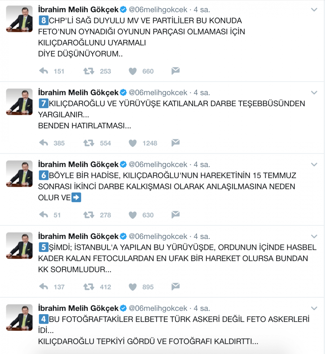 Melih Gökçek: Yürüyüşe Katılanlar Darbe Teşebbüsünden Yargılanır