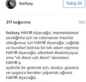 Fazıl Say'dan 'Hayır' Mesajı