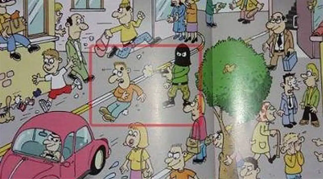 İlkokul kitabında silahla kafaya ateş eden maskeli şahıs görseli!