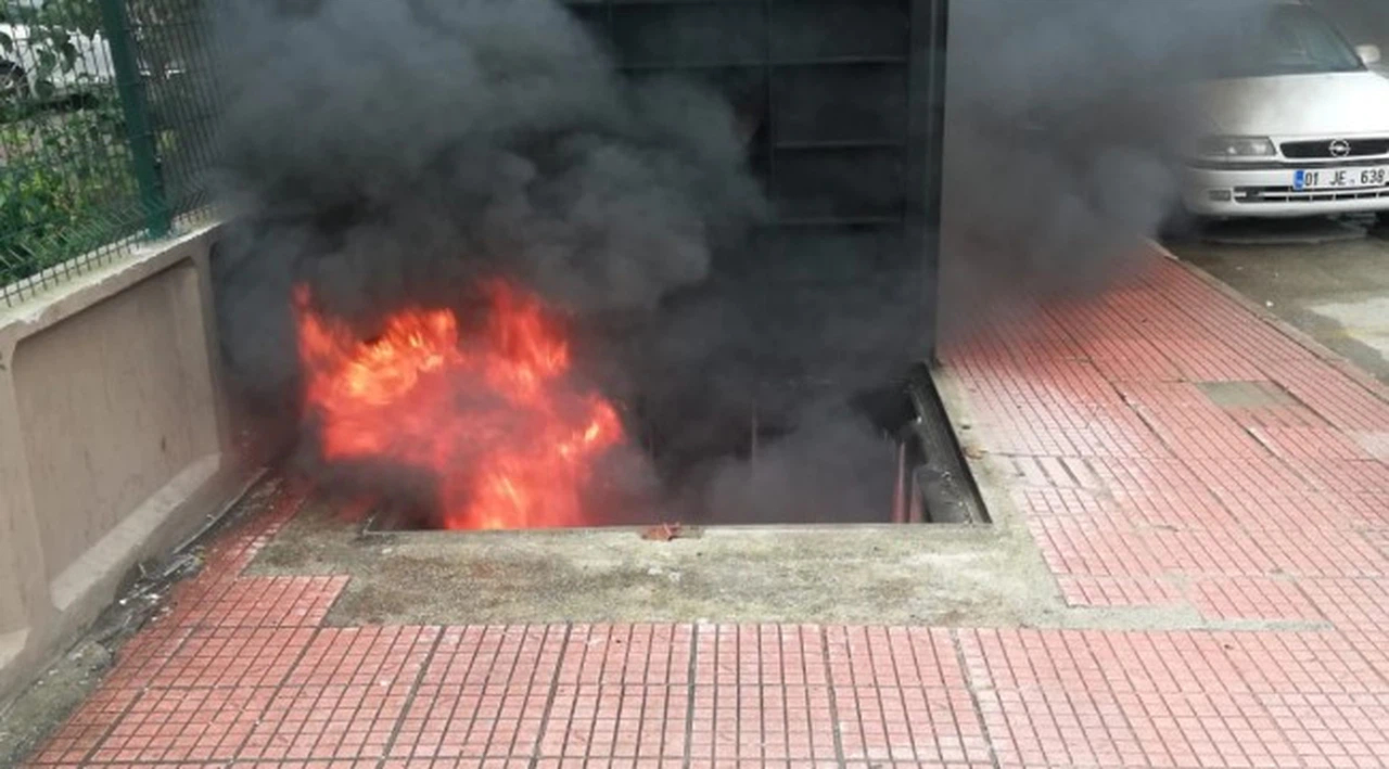 Yer altı çöp konteynerine atılan izmarit yangın çıkardı