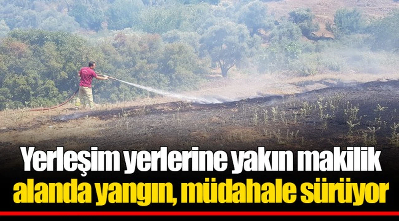 Yerleşim yerlerine yakın makilik alanda yangın, müdahale sürüyor