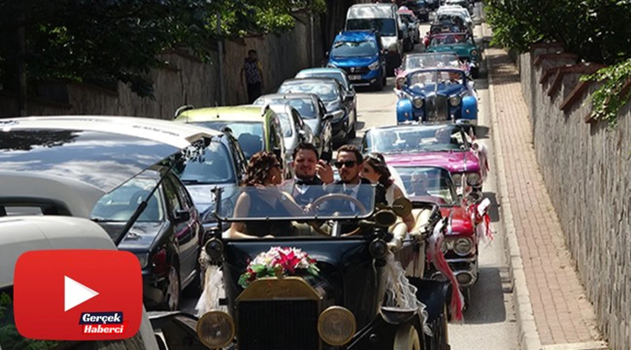 Bu düğün konvoyu görenleri şaşkına çevirdi...1915 model gelin arabası