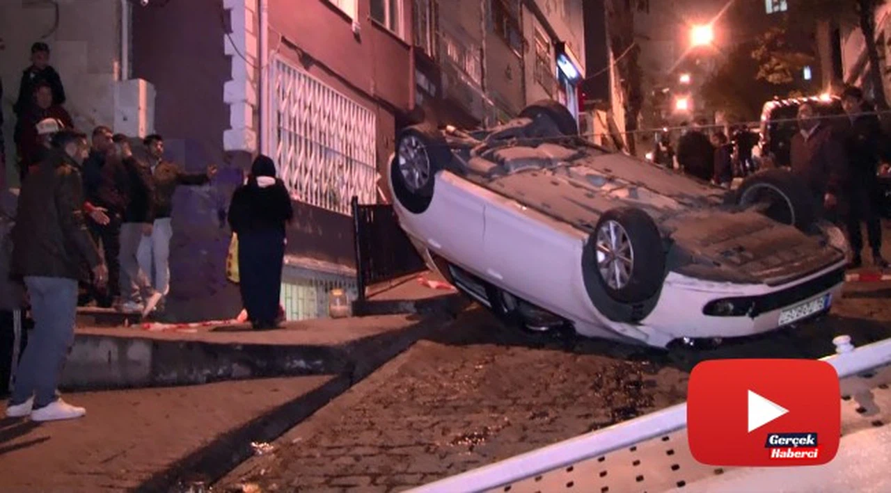 Otomobilin sokak içerisinde takla attığı anlar kamerada