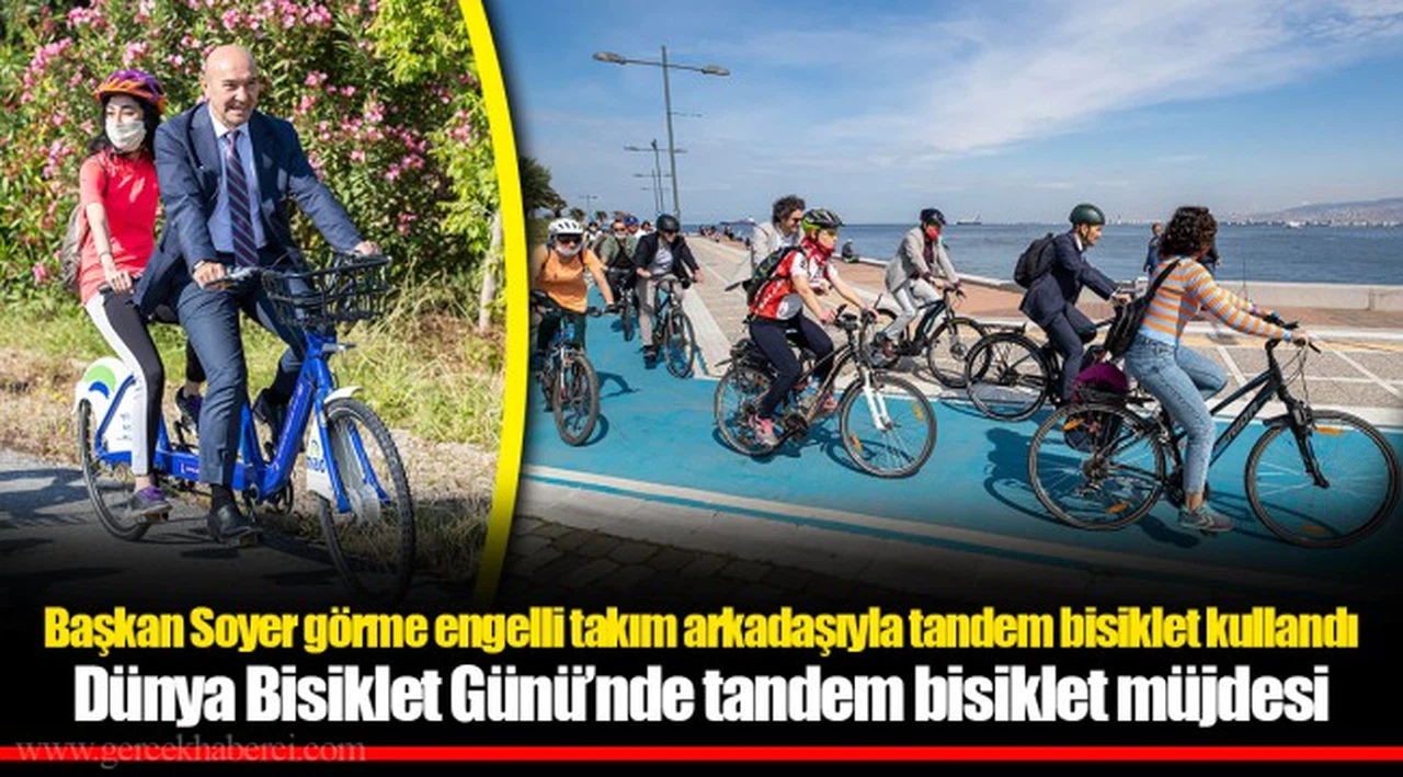 Başkan Soyer görme engelli takım arkadaşıyla tandem bisiklet kullandı 