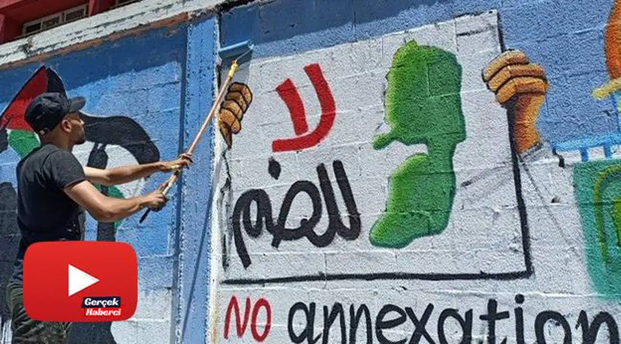 Filistinli gençler, İsrail'in ilhakını grafiti çizerek protesto etti