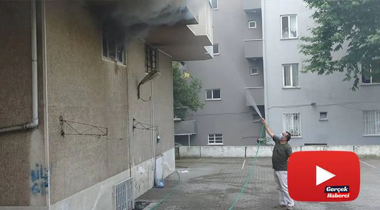 İş yerinde çıkan yangını bahçe hortumu ile söndürmeye çalıştı