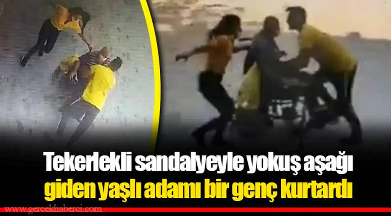 Tekerlekli sandalyeyle yokuş aşağı giden yaşlı adamı bir genç kurtardı