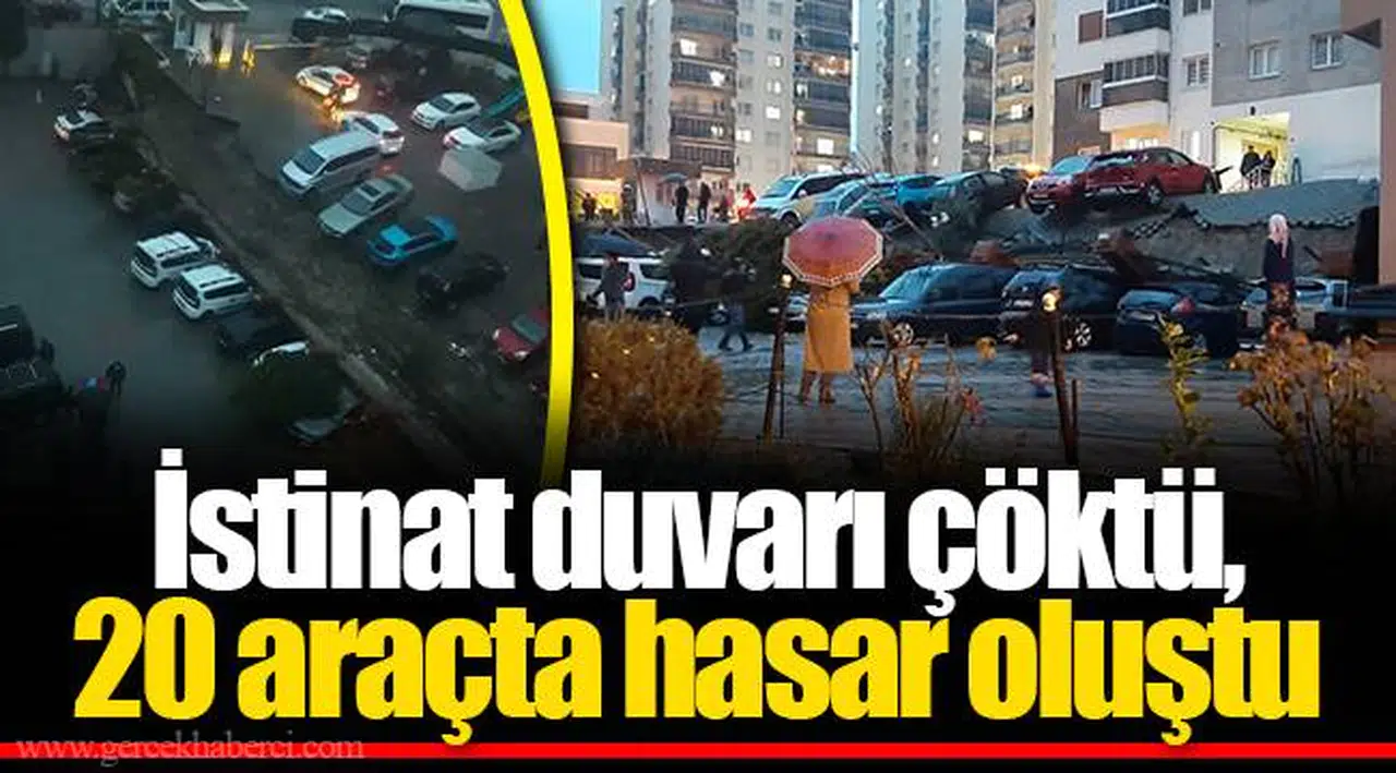 İstinat duvarı çöktü, 20 araçta hasar oluştu