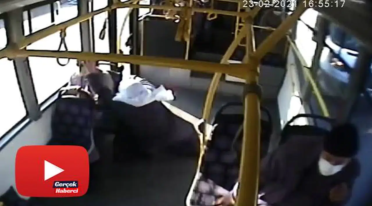 Ani firen yapan otobüste savrulup yere düşen yaşlı kadın yaralandı