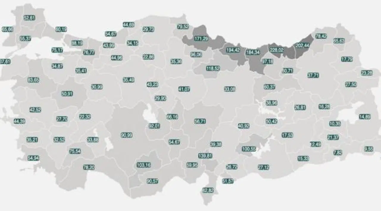 Türkiye'de geçen hafta koronavirüs vaka sayısı oranı en yüksek ve en düşük iller hangileri?