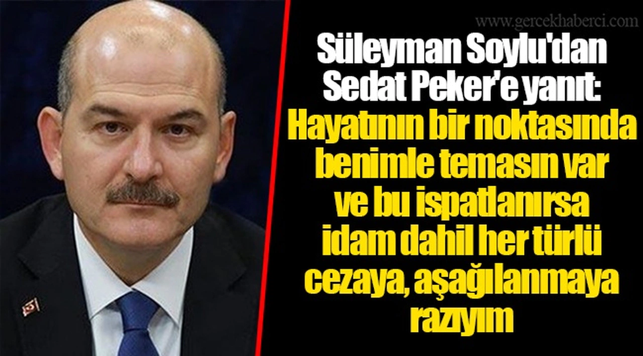 Süleyman Soylu'dan Sedat Peker'e yanıt: Hayatının bir noktasında benimle temasın var ve bu ispatlanırsa idam dahil her türlü cezaya, aşağılanmaya razıyım