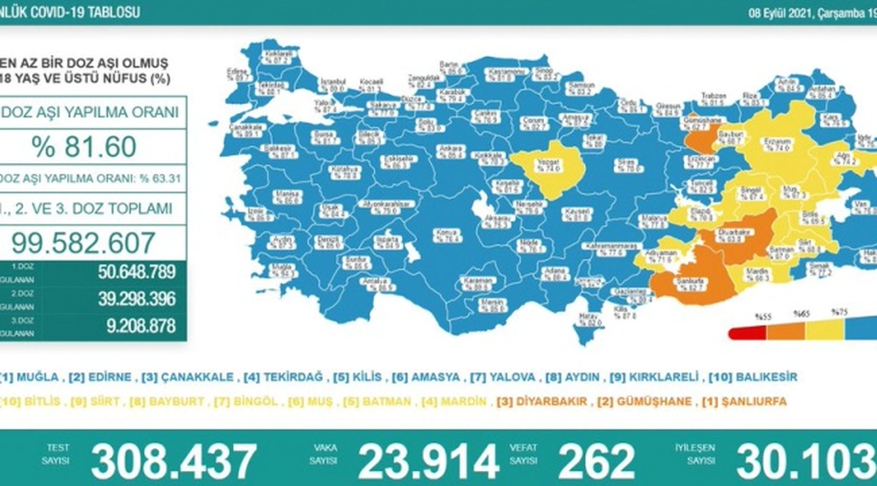 8 Eylül Koronavirüs tablosu: 23.914 yeni vaka tespit edildi, 262 kişi yaşamını yitirdi