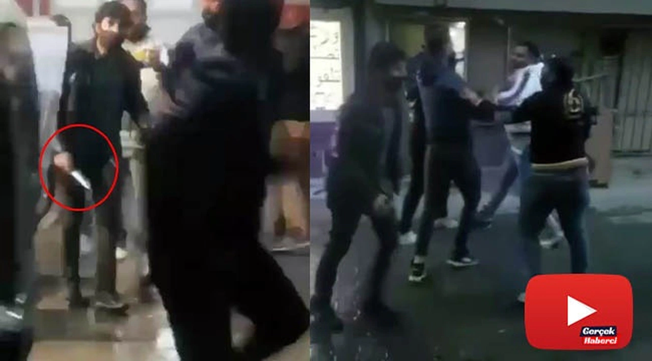 Yabancı uyruklu iki grubun sopa, şemsiye ve bıçaklı kavgası kamerada
