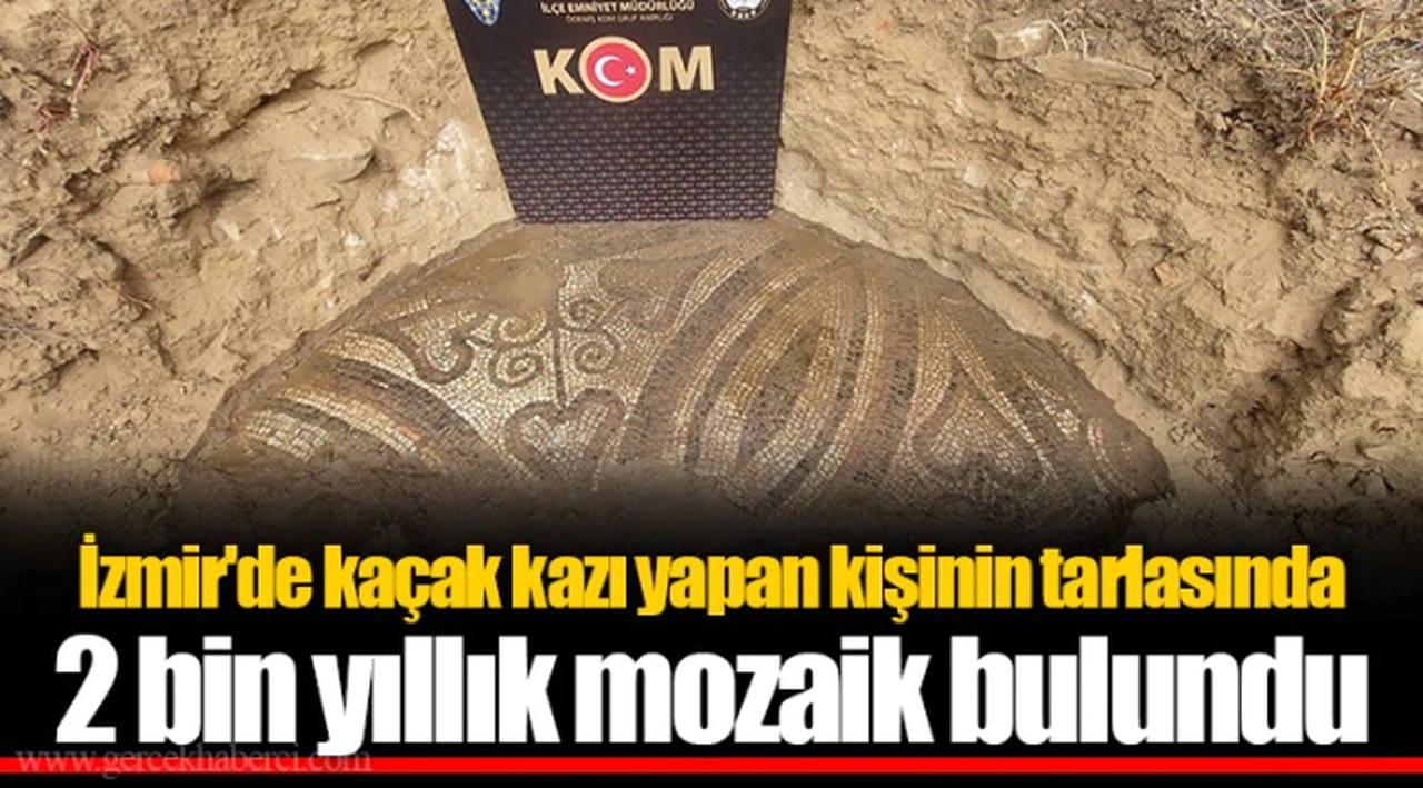 İzmir'de kaçak kazı yapan kişinin tarlasında 2 bin yıllık mozaik bulundu