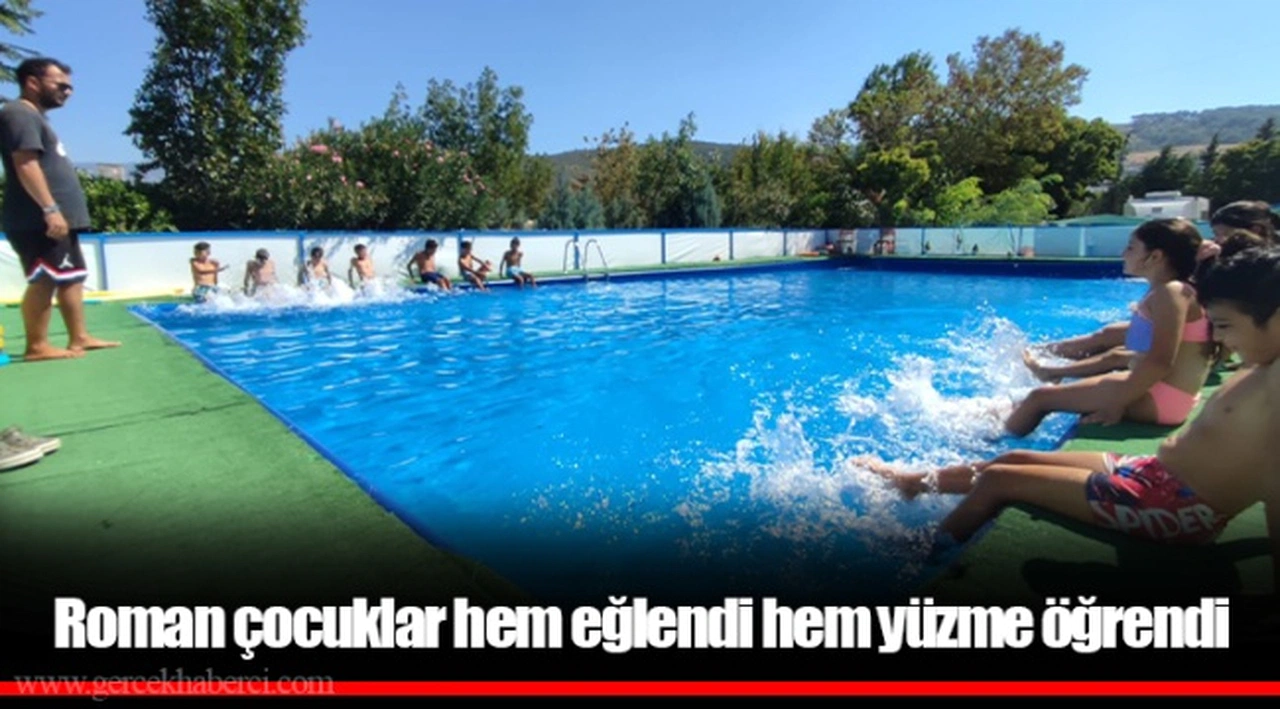 Roman çocuklar hem eğlendi hem yüzme öğrendi  