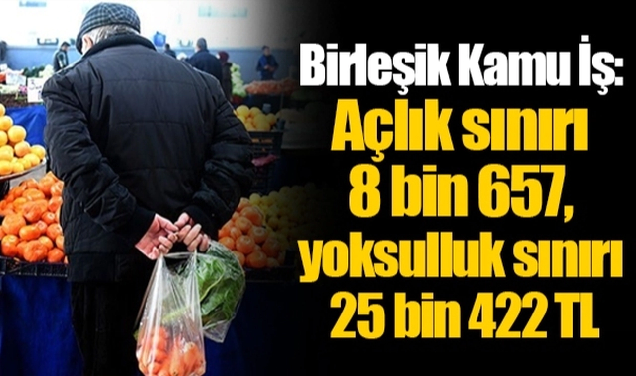 Birleşik Kamu İş: Açlık sınırı 8 bin 657, yoksulluk sınırı 25 bin 422 TL