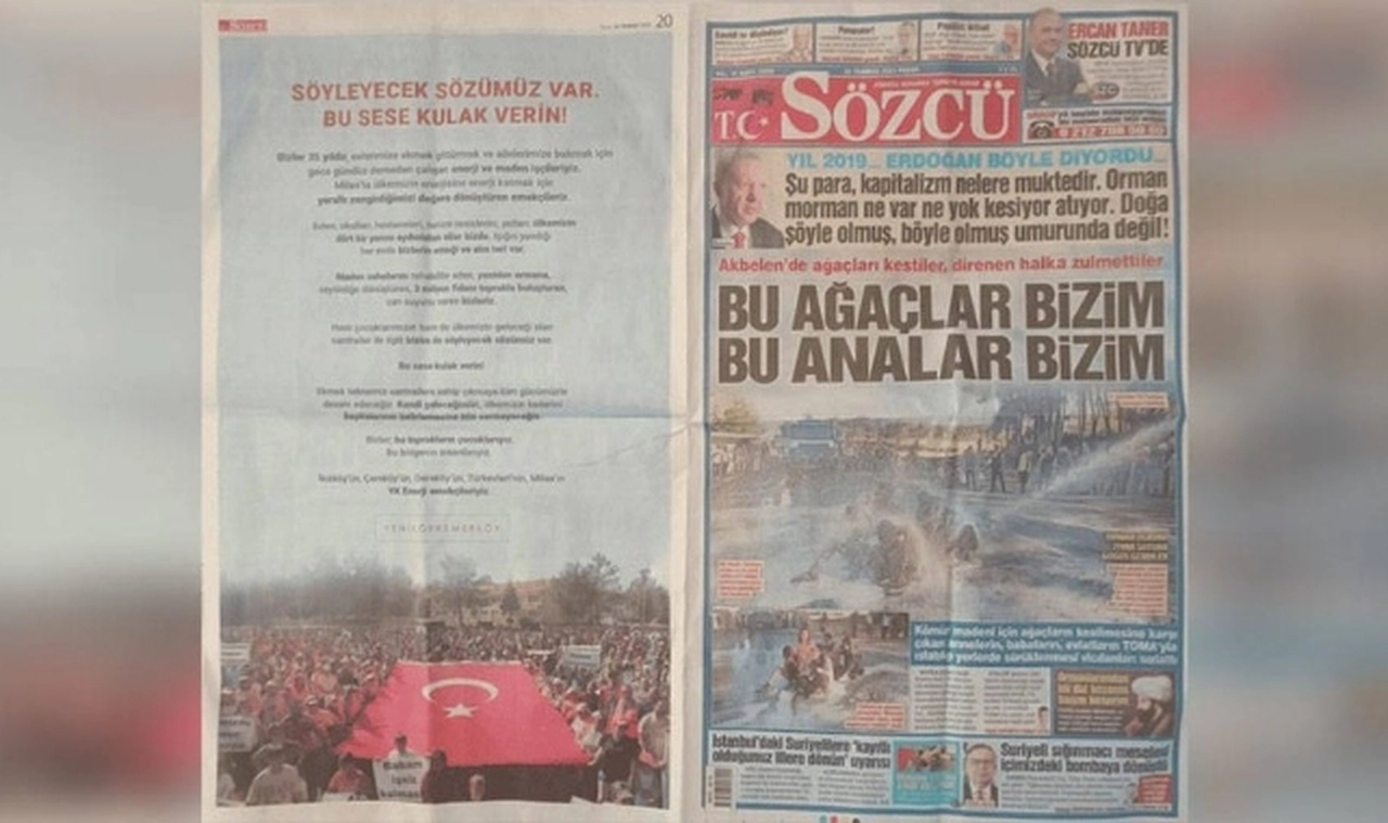 Akbelen’i katleden YK Enerji, gazetelere madencilerin ağzından tam sayfa ilan verdi