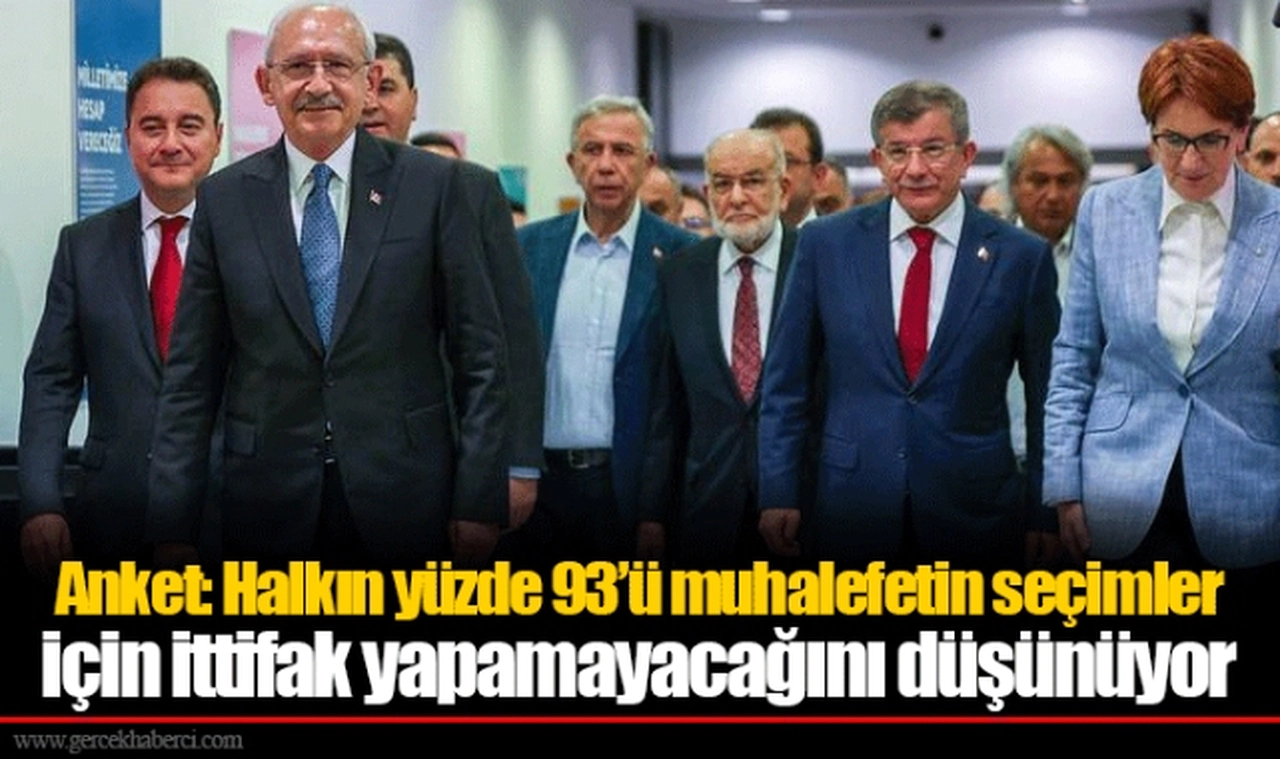 Anket: Halkın yüzde 93’ü muhalefetin seçimler için ittifak yapamayacağını düşünüyor