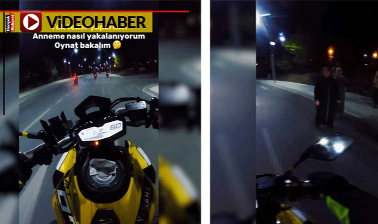 Tekerlek kaldıran motorcu annesine yakalanınca fırça yedi