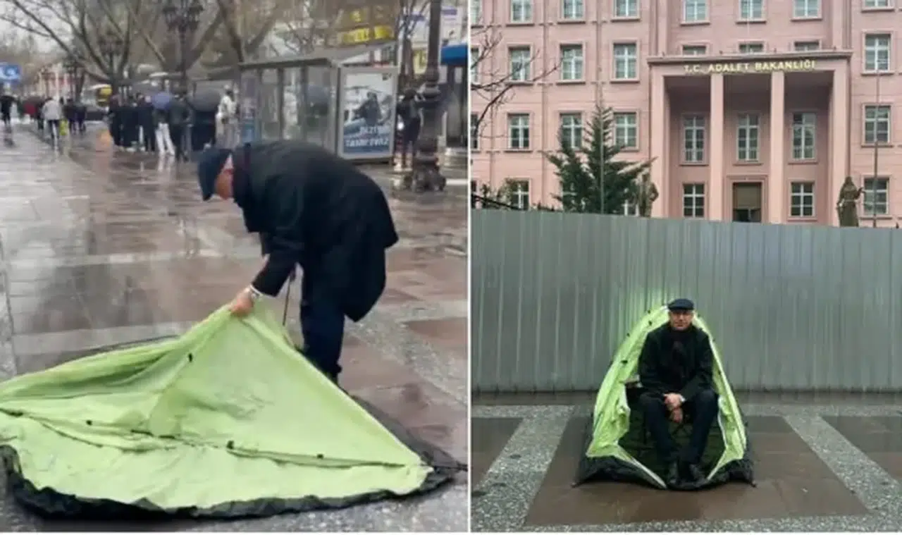 Mahmut Tanal, Adalet Bakanlığı önünde çadır kurdu, polis müdahale etti