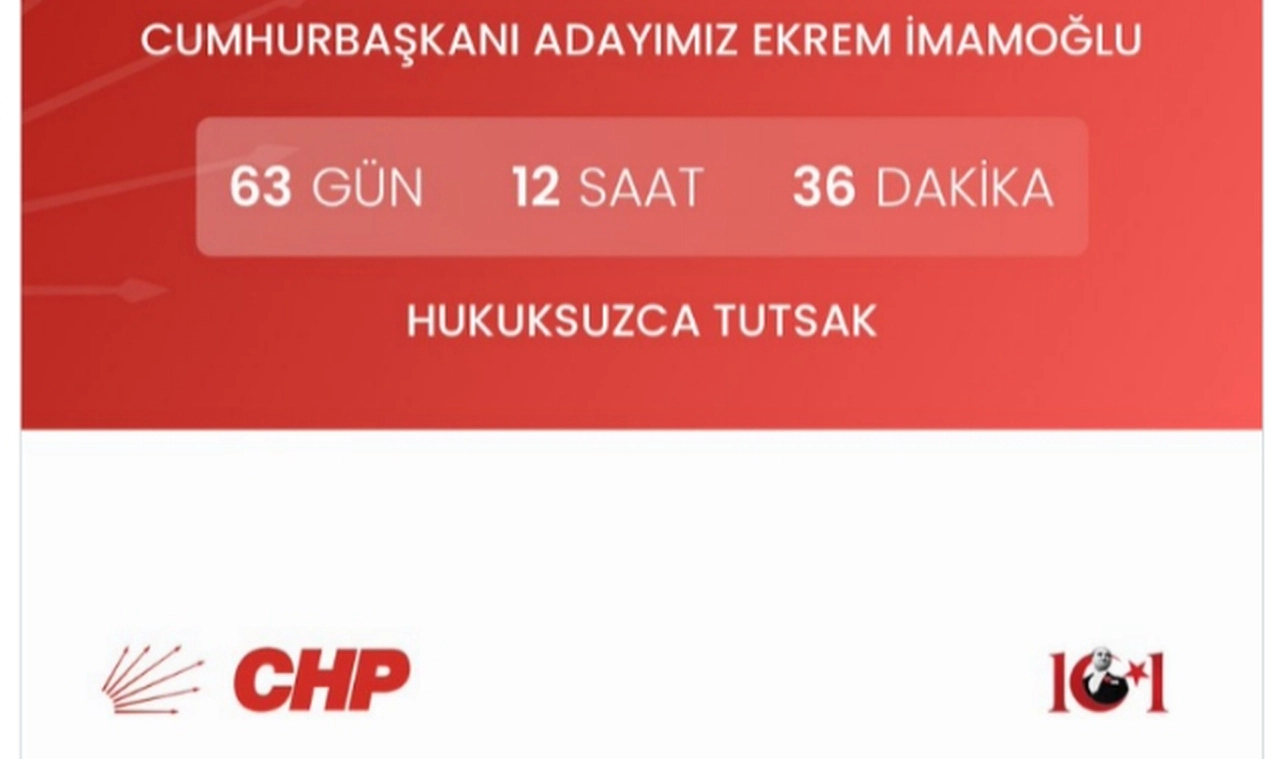 CHP’nin mobil uygulamasına “tutsaklık sayacı” eklendi: “Cumhurbaşkanı adayımız Ekrem İmamoğlu hukuksuzca tutsak”