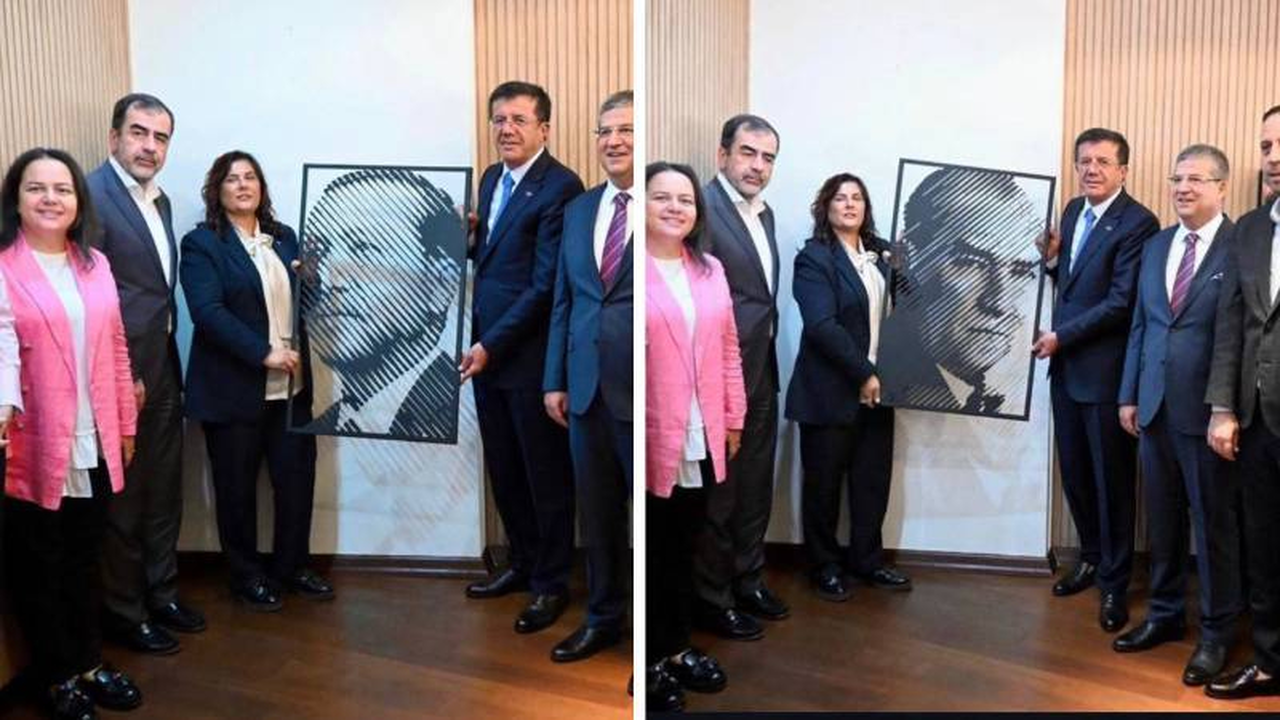CHP'den AK Parti'ye geçen Özlem Çerçioğlu’na bir tarafı Atatürk, diğer tarafı Erdoğan olan tablo hediye edildi