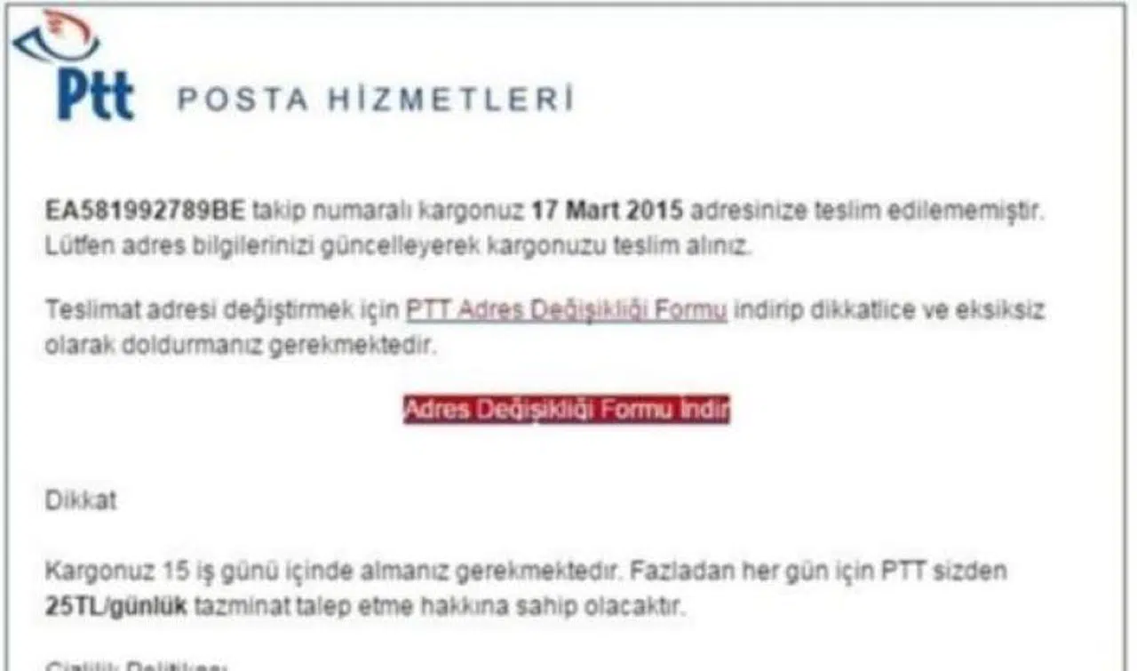 PTT ADINA GELEN BU MAİLİ AÇAN YANIYOR