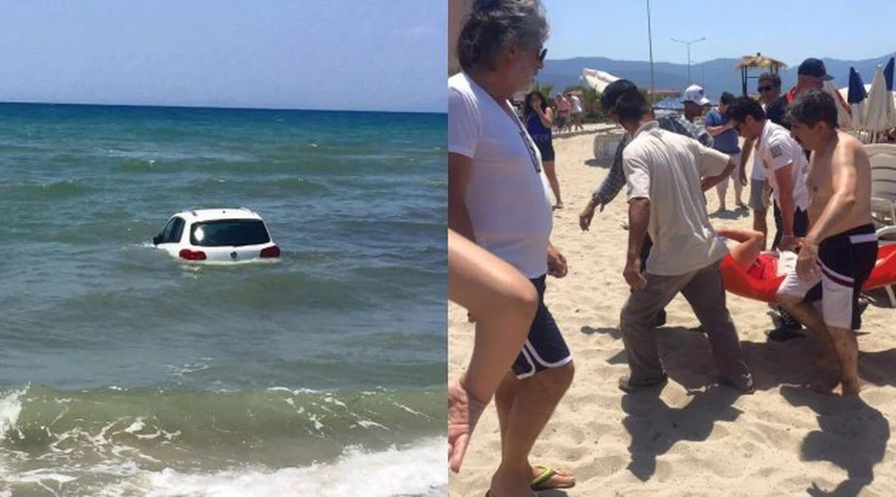 Yok artık! Denizde yüzen insanlara araba çarptı!