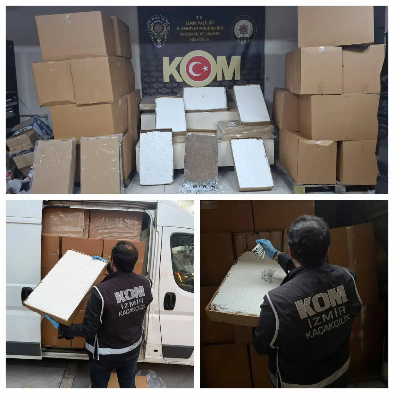 İzmir'de araçta 2 milyon 160 bin kaçak makaron ele geçirildi