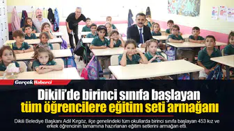 Dikili’de birinci sınıfa başlayan tüm öğrencilere eğitim seti armağanı