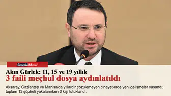 Akın Gürlek: 11, 15 ve 19 yıllık 3 faili meçhul dosya aydınlatıldı