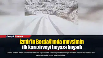 İzmir'in Bozdağ'ında mevsimin ilk karı zirveyi beyaza boyadı