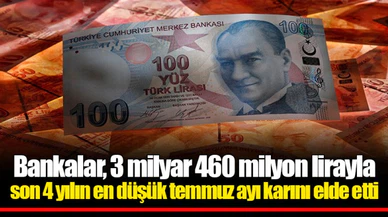 Bankalar, 3 milyar 460 milyon lirayla son 4 yılın en düşük temmuz ayı karını elde etti
