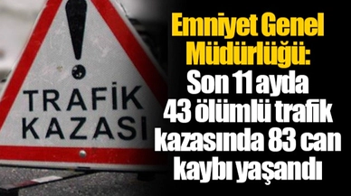 Emniyet Genel Müdürlüğü: Son 11 ayda 43 ölümlü trafik kazasında 83 can kaybı yaşandı