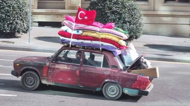 Eski aracıyla yardım ulaştırmaya çalışırken fotoğraflanan Azerbaycanlı Server Beşirli, Adıyaman'da yardım çalışmalarına katıldı
