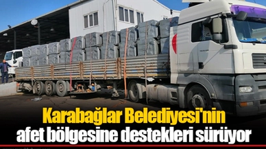 Karabağlar Belediyesi'nin afet bölgesine destekleri sürüyor