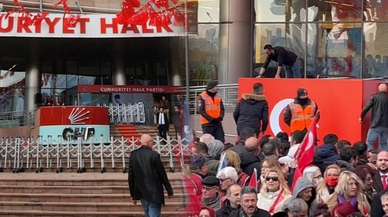 CHP Genel Merkezi önünde hazırlık: CHP logosu Türk bayrağı ile kapatıldı