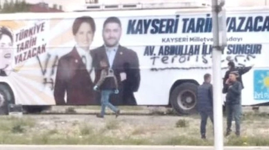İYİ Parti seçim otobüsüne spreyle “vatan haini teröristler” yazdılar