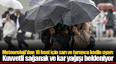 Meteoroloji'den 18 kent için sarı ve turuncu kodlu uyarı: Kuvvetli sağanak ve kar yağışı bekleniyor