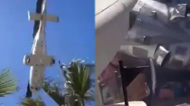 Plajda şok görüntüler ortaya çıktı: Üstlerine helikopter düştü