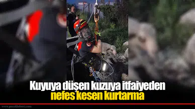 Kuyuya düşen kuzuya itfaiyeden nefes kesen kurtarma