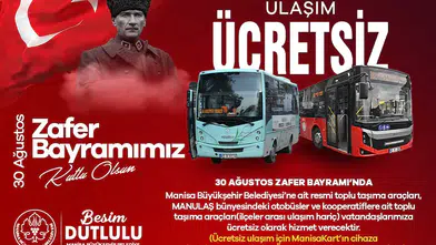 Manisa’da 30 Ağustos’ta Toplu Ulaşım Ücretsiz Olacak