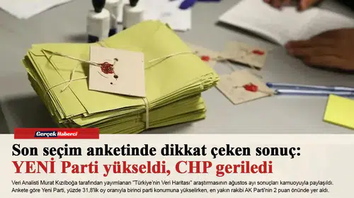 Son seçim anketinde dikkat çeken sonuç: YENİ Parti yükseldi, CHP geriledi