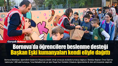 Bornova’da öğrencilere beslenme desteği... Başkan Eşki kumanyaları kendi eliyle dağıttı