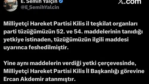 MHP Kilis İl Teşkilatı feshedildi